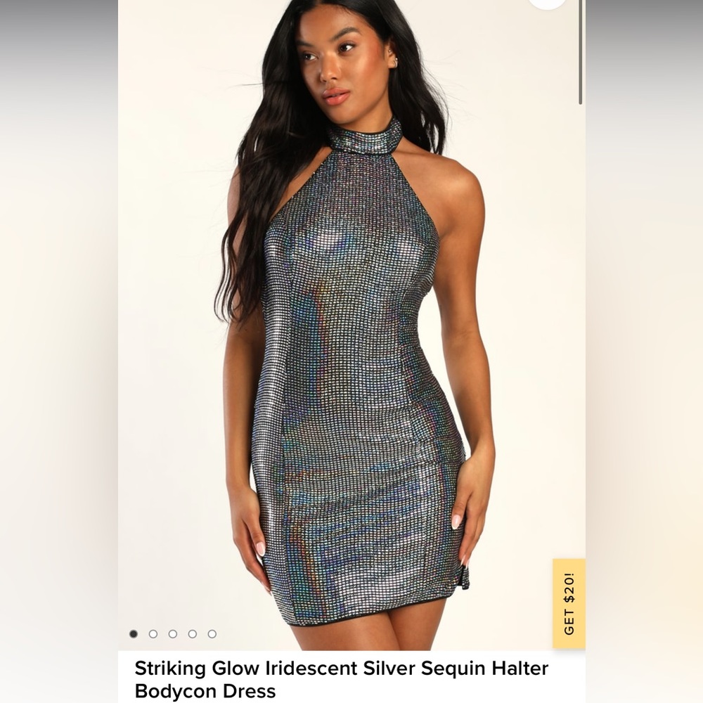 Lulus Silver Sequin Halter Bodycon Dress